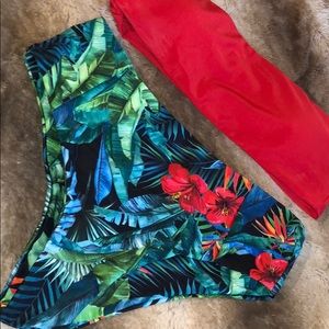 Bandeau Top with Tropical Bikini Set
